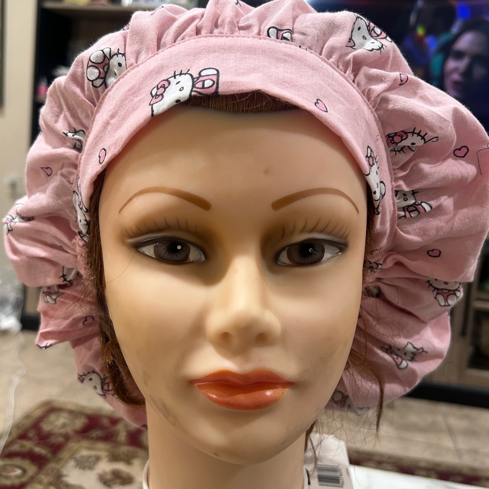 Hello Kitty all cotton operating room scrub hat bouffant style.Very roomy